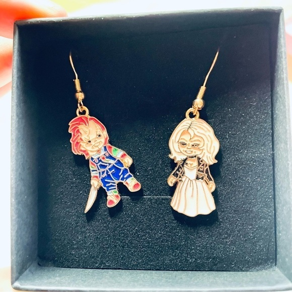 NWT Chucky & Tiffany Bride Of Horror Film Halloween Drop Dangle Earrings 🎃 - Picture 10 of 11